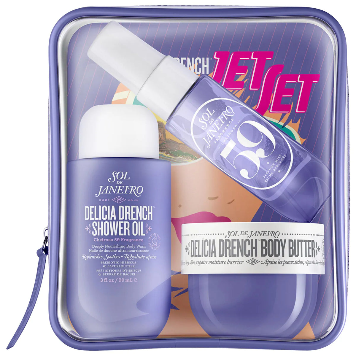  “Delícia Drench Jet Set,” “travel-sized shower oil and body butter,” “vegan luxury body care” “fragrant shower oil duo,” “TSA-friendly skincare set,” “deep hydration body butter”