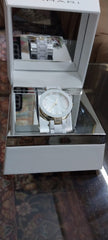 Tahari White Silver Stone Watch with Golden Accent