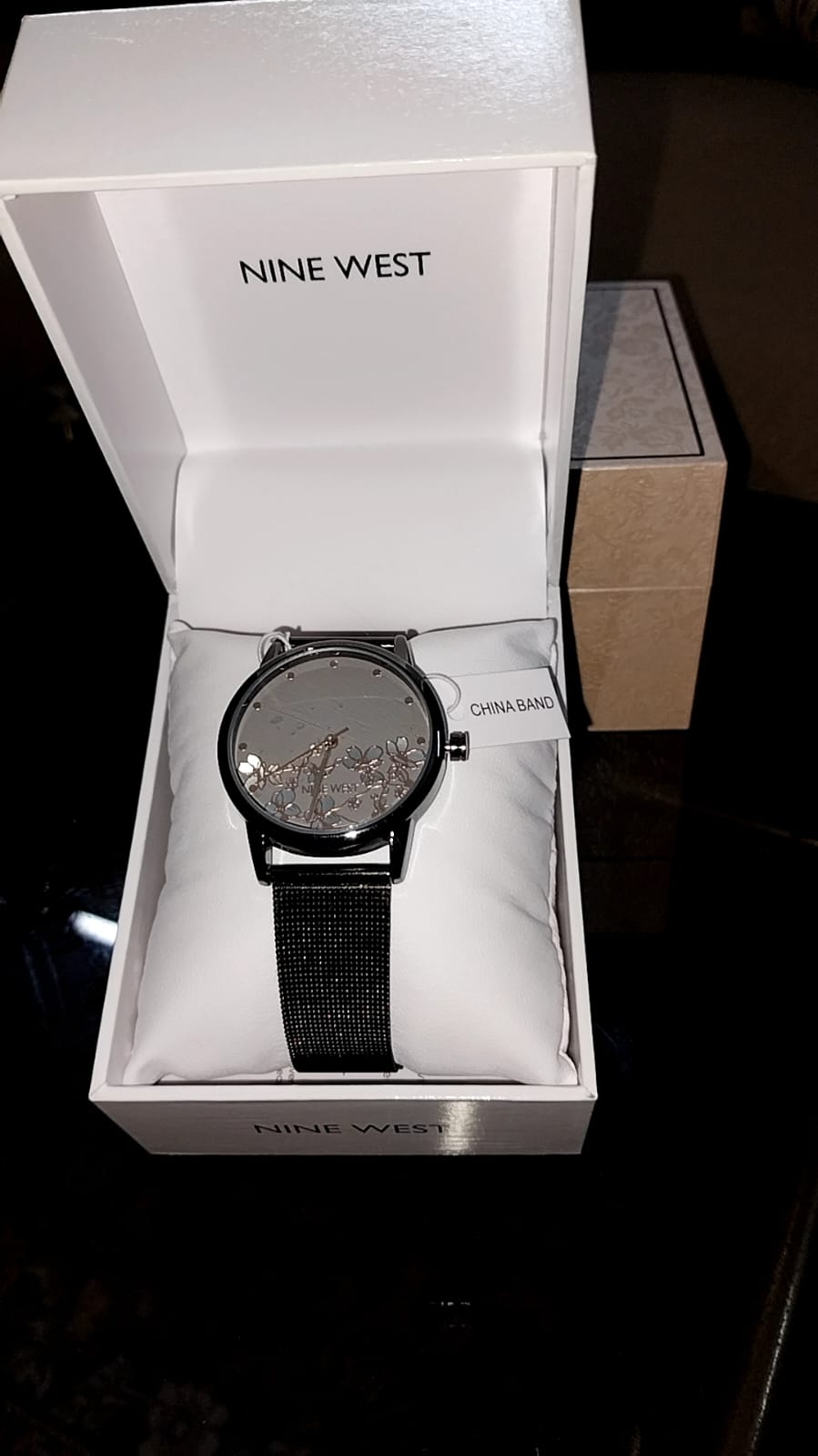 Nine West Black Watch with Elegant Floral Dial Design